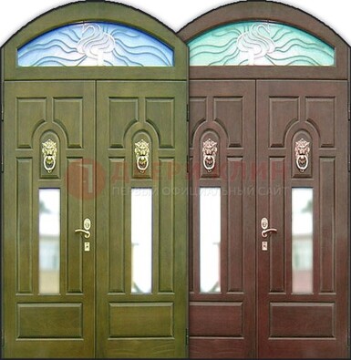 Стальная арочная дверь со стеклом ДА-17 для монолитного дома в Рузе