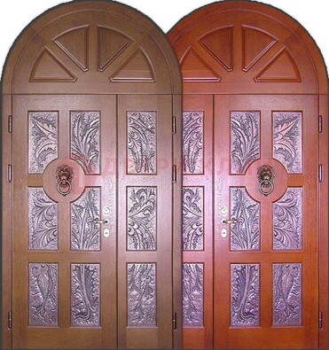 Металлическая арочная дверь со стеклом ДА-28 в коттедж в Рузе