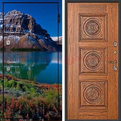 Входная дверь с фотопечатью озера и гор ДФ-6 в Рузе