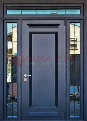 Черная металлическая дверь с фрамугой и филенкой ДФГ-19 в Рузе