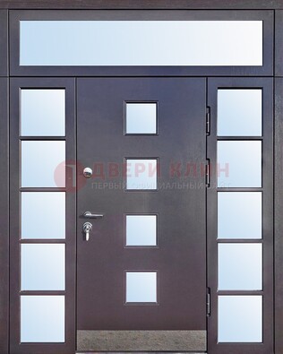 Современная железная дверь со стеклом и фрамугами ДФГ-4 в Рузе