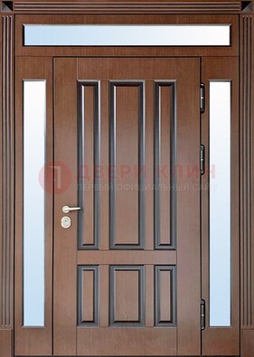 Железная дверь со стеклом и фрамугами в коричневом цвете ДФГ-8 в Рузе