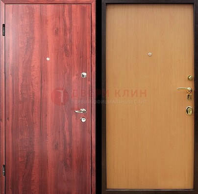 Красная железная дверь с ламинатом ДЛ-3 в Рузе