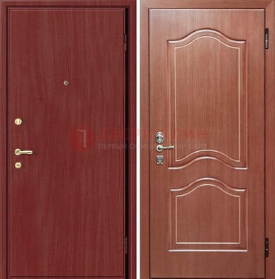Красная металлическая дверь с ламинатом МДФ внутри ДЛ-8 в Рузе
