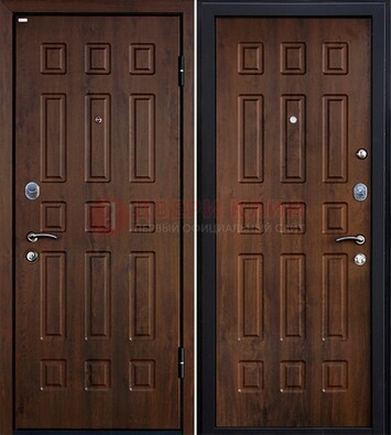 Коричневая металлическая дверь с МДФ ДМ-156 для квартиры в Рузе