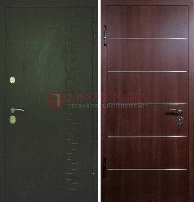 Темная металлическая дверь с МДФ ламинат с молдингами внутри ДМ-16 в Рузе