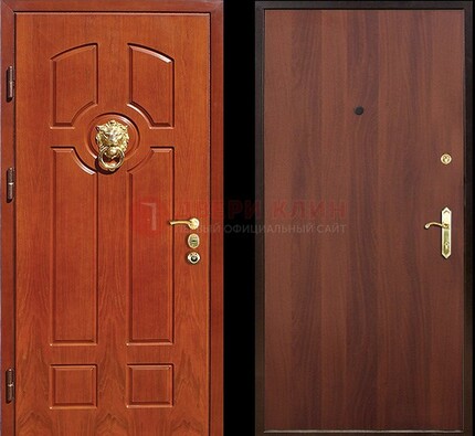 Оранжевая стальная дверь с МДФ ламинат внутри ДМ-18 в квартиру в Рузе