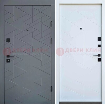 Серая металлическая дверь МДФ с узором  ДМ-224 в Рузе