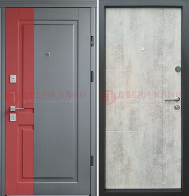 Серая с красной полосой металлическая дверь МДФ ДМ-245 в Рузе