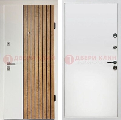 Белая с коричневой вставкой филенчатая дверь МДФ ДМ-278 в Рузе