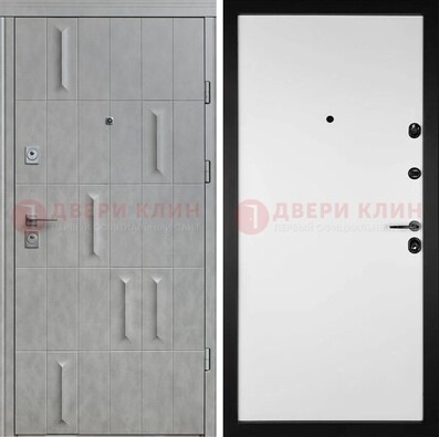 Серая стальная дверь с рисунком МДФ и внутри Белый ясень ДМ-280 в Рузе