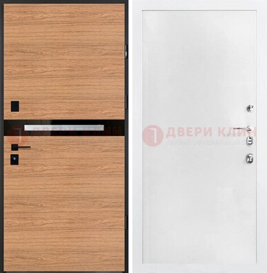 Железная коричневая дверь с МДФ в белом цвете ДМ-313 в Рузе