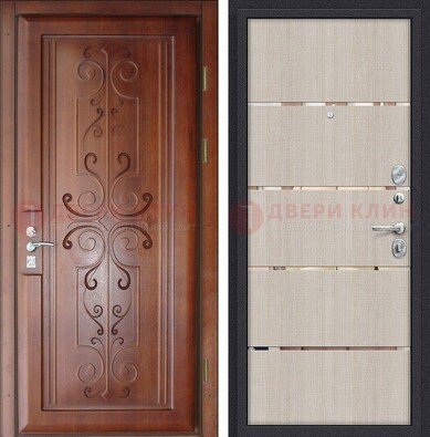 Металлическая дверь с панелями МДФ и вставками ДМ-358 в Рузе