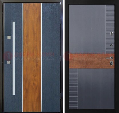 Темная металлическая дверь МДФ со вставками ДМ-411 в Рузе