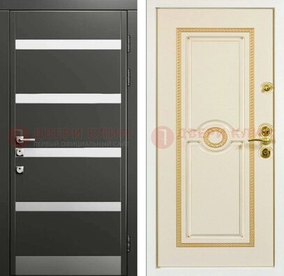 Металлическая дверь с серой и белой МДФ ДМ-419 в Рузе