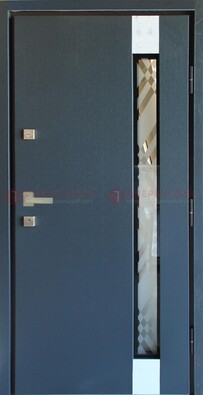Серая стальная дверь с порошковым покрытием и стеклянной вставкой ДП-216 в Рузе
