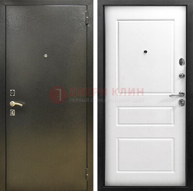 Входная дверь Темное серебро с порошковым напылением и белой МДФ ДП-272 в Рузе