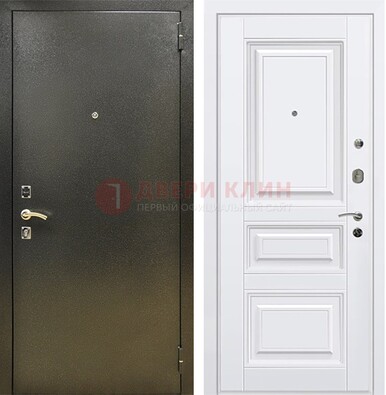 Железная темно-серая дверь с порошковым напылением и белой МДФ ДП-274 в Рузе