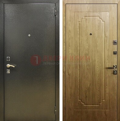 Темно-серая входная дверь с порошковым покрытием и МДФ Золотой дуб ДП-291 в Рузе