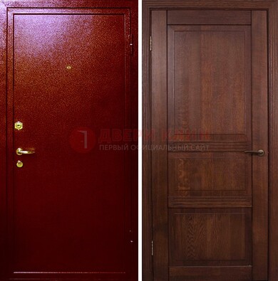 Красная железная дверь с порошковым окрасом ДП-58 в Рузе