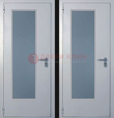 Белая металлическая противопожарная дверь с декоративной вставкой ДПП-5 в Рузе