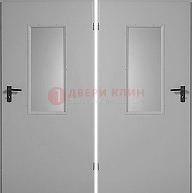 Белая металлическая противопожарная дверь с декоративной вставкой ДПП-7 в Рузе