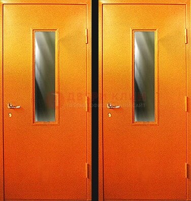 Оранжевая противопожарная дверь со вставкой из стекла ДПП-8 в Рузе