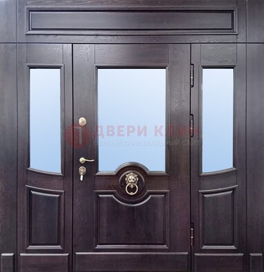 Филенчатая металлическая дверь с панелью МДФ и стеклом ДПР-102 в Рузе