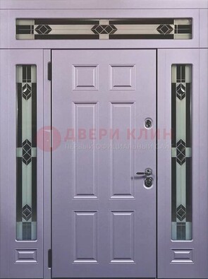 Филенчатая железная парадная дверь с фрамугами ДПР-82 в Рузе