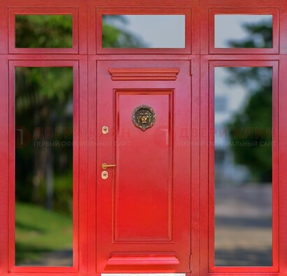 Красная парадная дверь для частного дома ДПР-88 в Рузе