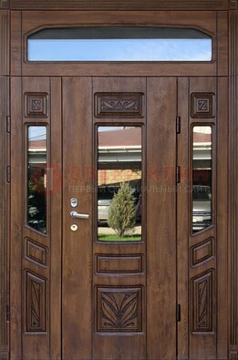 Парадная стальная дверь Винорит со стеклом и резьбой ДПР-97 в Рузе