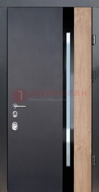 Черная металлическая дверь МДФ со стеклом ДС-14 в Рузе