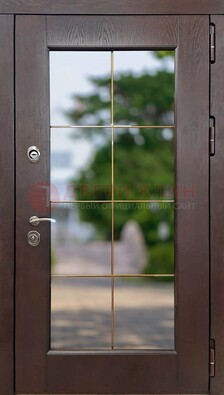 Коричневая стальная дверь со стеклом ДС-19 в Рузе