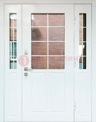 Белая стальная дверь со стеклом и фрамугами ДС-27 в Рузе