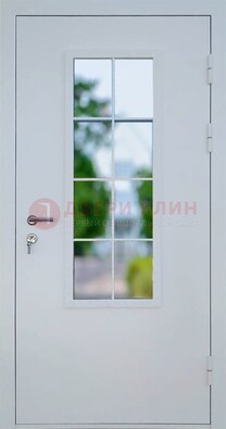 Белая железная дверь порошок со стеклом ДС-31 в Рузе