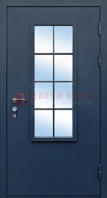 Темная металлическая дверь порошок со стеклом ДС-34 в Рузе