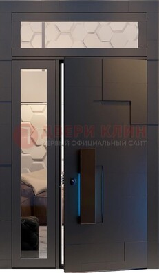 Чёрная двухстворчатая металлическая дверь со стеклом ДС-64 в Рузе