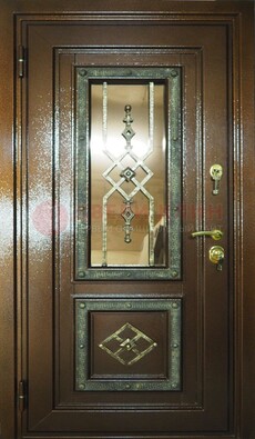 Теплая входная дверь со стеклом и ковкой разноцветной ДСК-13 в Рузе