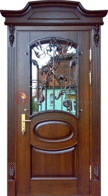 Классическая стальная дверь с Виноритом со стеклом и ковкой ДСК-208 в Рузе
