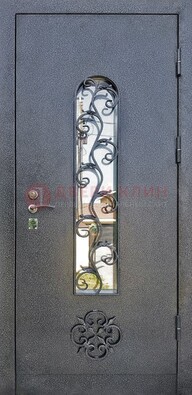 Темная стальная дверь Порошок со стеклом и ковкой ДСК-217 в Рузе