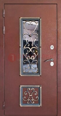 Уличная дверь Порошок со стеклом и ковкой для дома ДСК-218 в Рузе