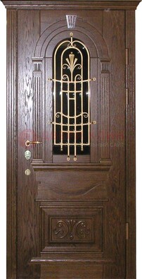 Железная дверь со стеклом и ковкой в классическом стиле ДСК-23 в Рузе