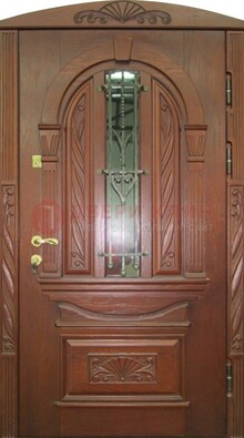 Узорная железная дверь массив со стеклом и ковкой ДСК-247 в Рузе