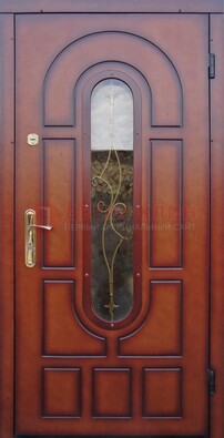Яркая металлическая дверь Винорит со стеклом и ковкой ДСК-268 в Рузе