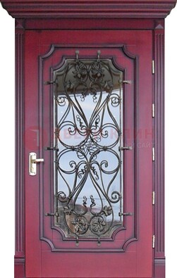 Красная стальная дверь Винорит со стеклом и ковкой ДСК-271 в Рузе