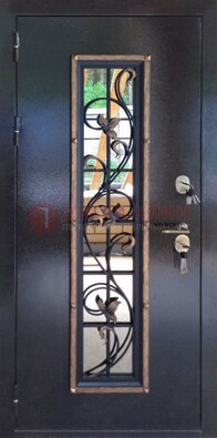Железная дверь с порошковым напылением стеклом и ковкой ДСК-279 в Рузе
