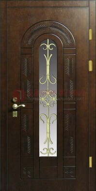 Дизайнерская металлическая дверь со стеклом и ковкой ДСК-50 в Рузе