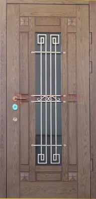 Стандартная железная дверь со стеклом темным и ковкой ДСК-5 в Рузе