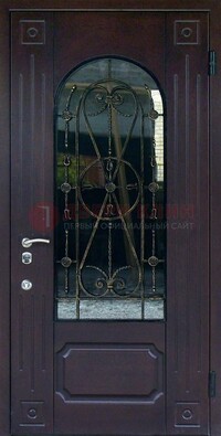 Стальная дверь со стеклом и ковкой ДСК-80 в загородный дом в Талдоме