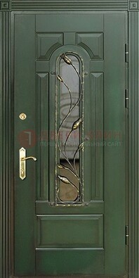 Железная дверь со стеклом и ковкой ДСК-9 для офиса в Рузе